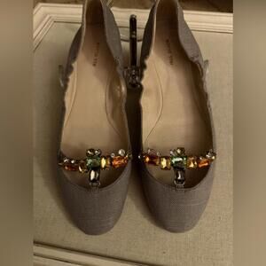 All Black Footwear gray fabric ballet flats with jewel details 9.5 NWOT